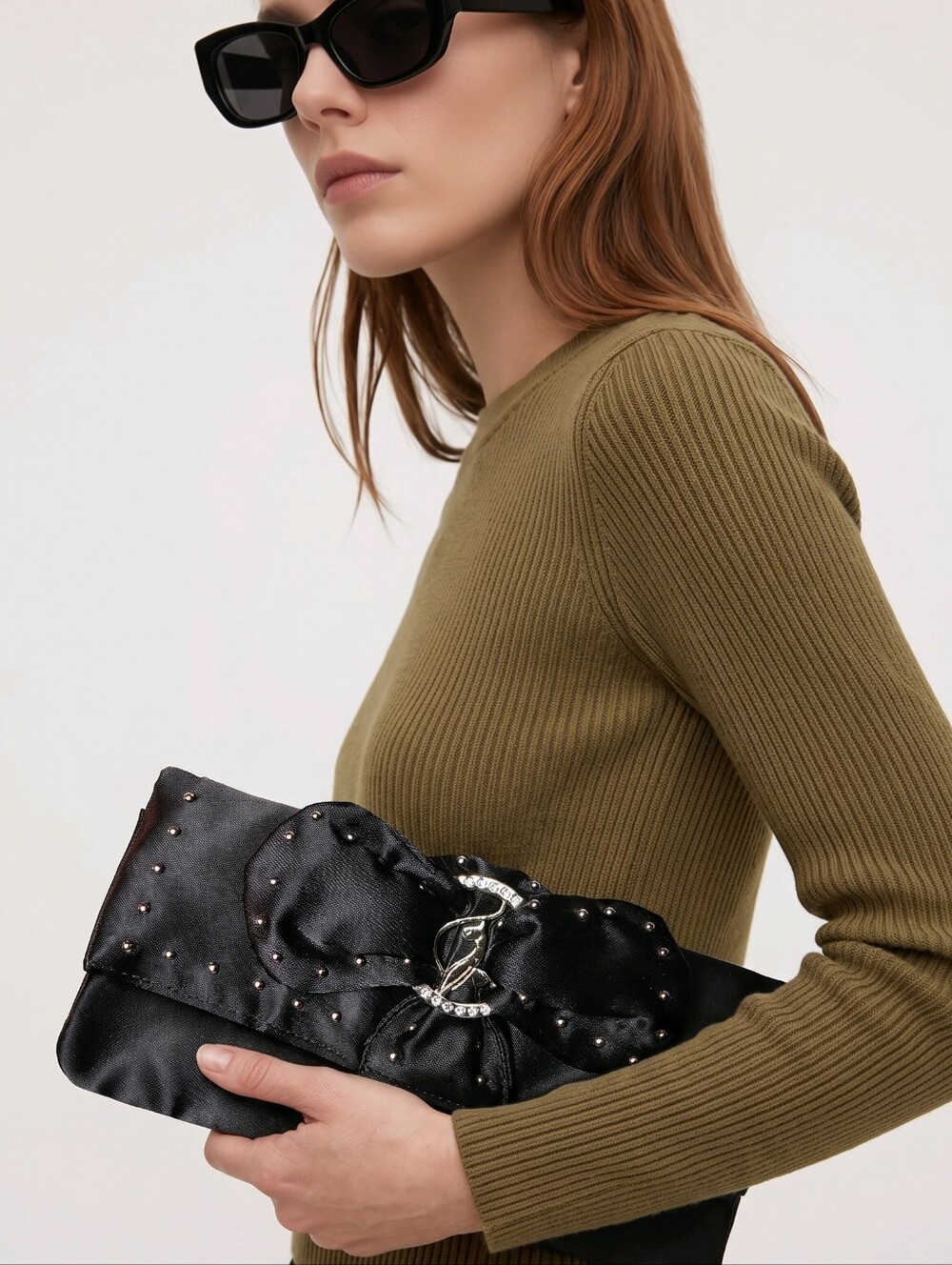 Baby Phat Black Satin Studded Bow Clutch – Y2K Style